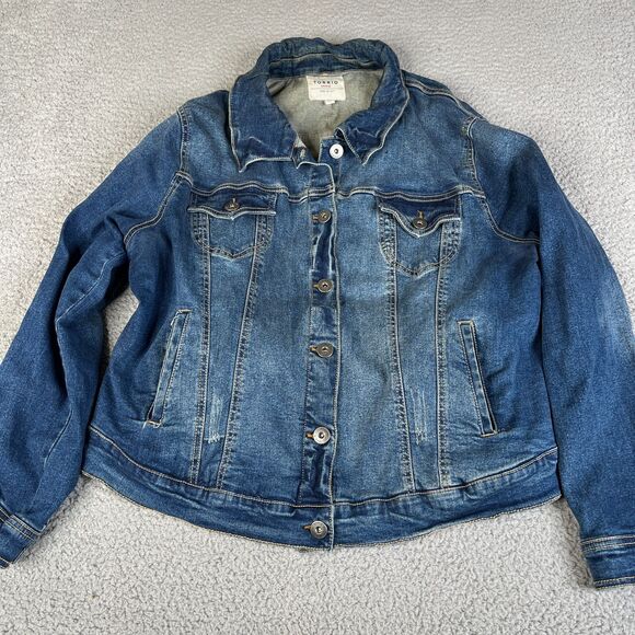 Torrid Denim Jacket Womens 2 18/20 Trucker Metal Buttons Jean Stretch - Picture 1 of 13